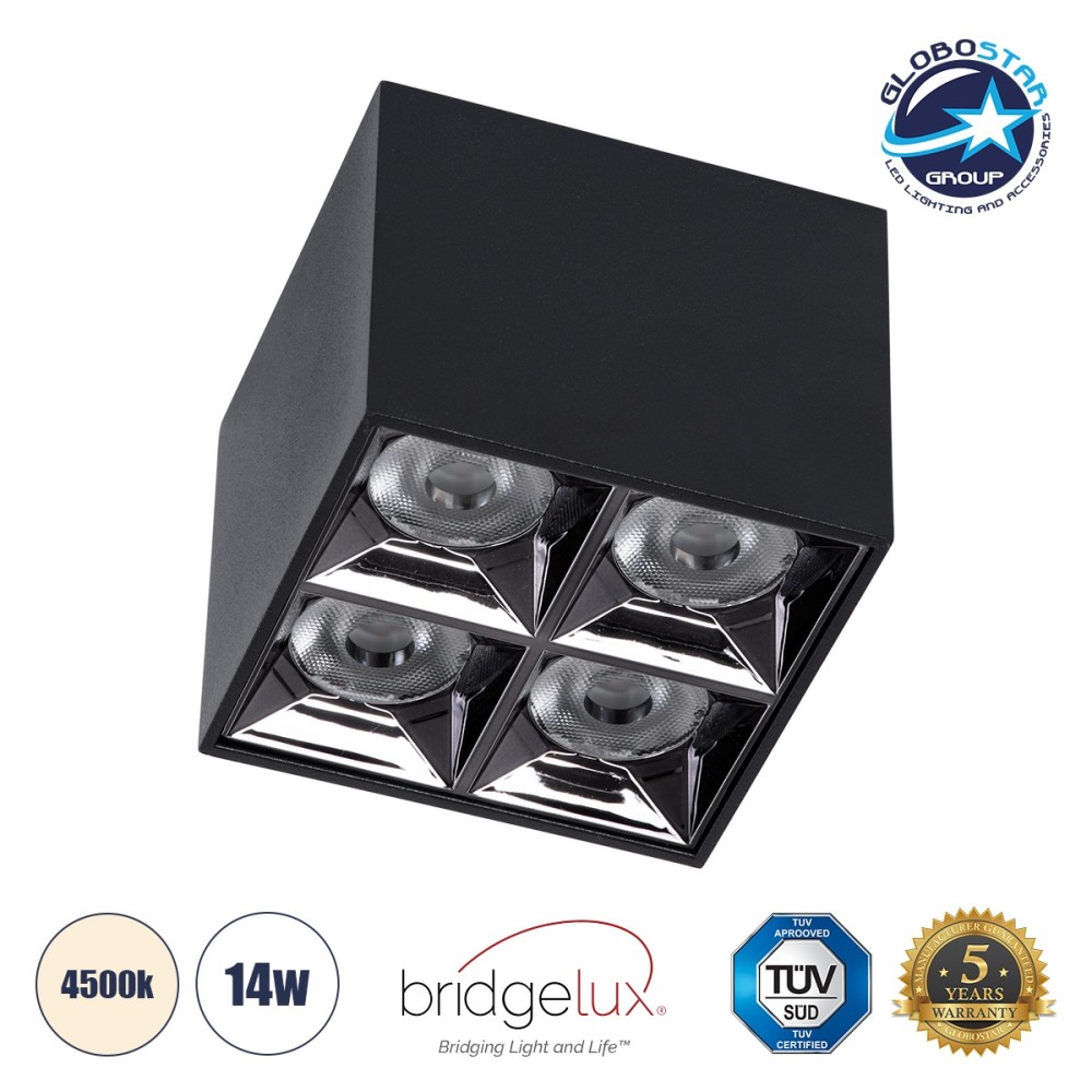 GLOBOSTAR® LUMINAR 60332 Downlight Σποτ LED 14W 1960lm 36° AC 220-240V IP20 Φυσικό Λευκό 4500K - Osram SMD Chip & TÜV SÜD Driver - Μαύρο Ματ - Μ8.2 x Π8.2 x Υ6.6cm - 5 Χρόνια Εγγύηση